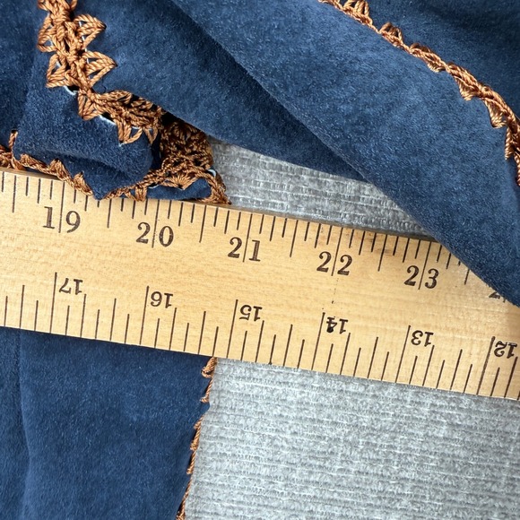Vintage Lew Magram Suede Skirt Set Women 14 Blue Crochet Fringe Boho Western - Picture 5 of 16